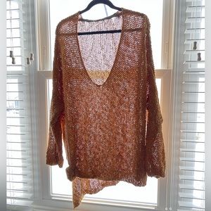 Free people mustard yellow knit oversized sweater